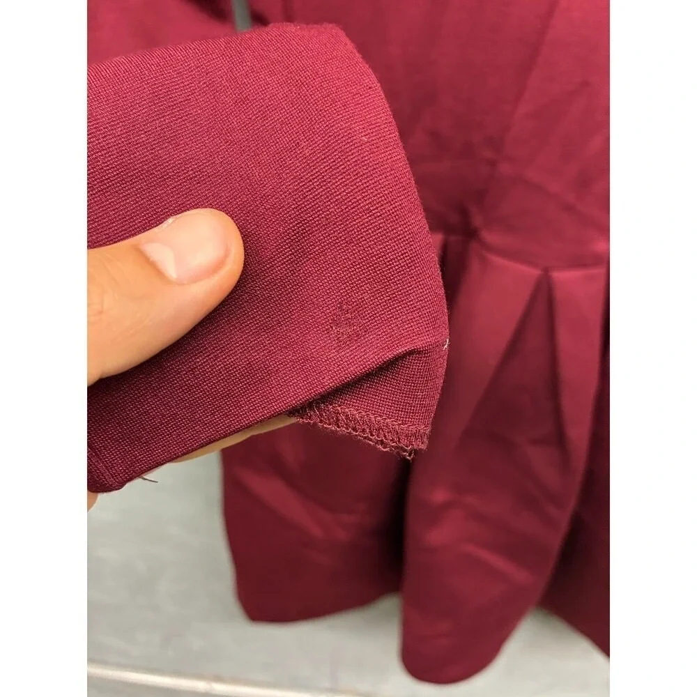 Wilfred Aritzia Pleated Fit Flare Mini Dress Womens 2 Burgundy Red Long Sleeve